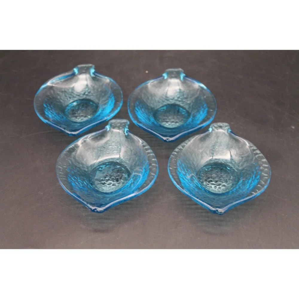 Set of 4 Pottery Barn Summer Fish Blue Glass Dip Bowls Fish Shaped Thailand